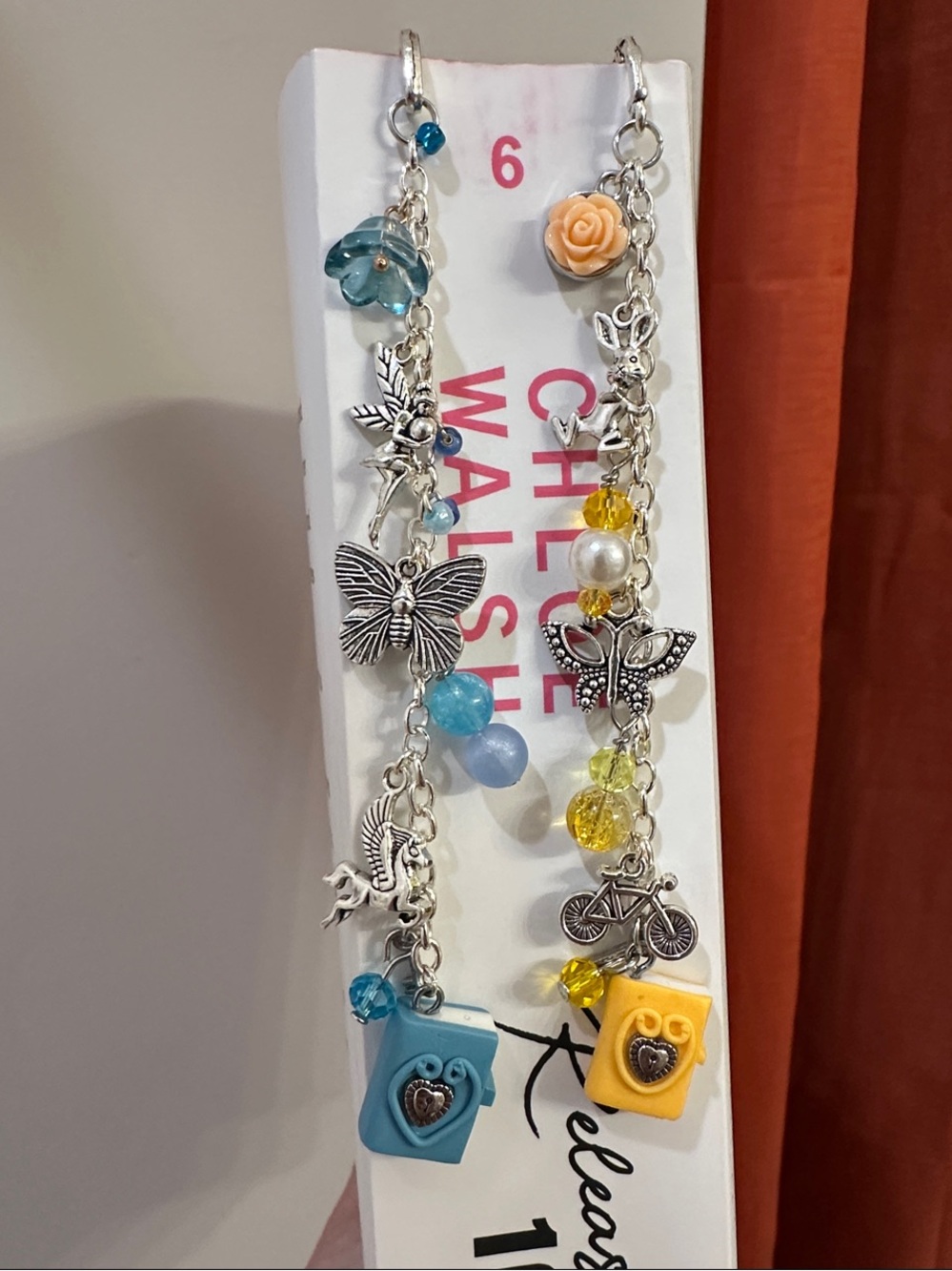 Charm Dangle Bookmarks in Blue and Yellow